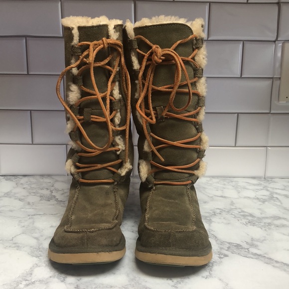 UGG Australia Whitley Lace Up Sherpa Lined Moccasins- Sage Green - Picture 2 of 16